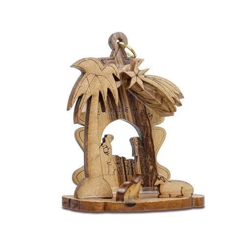 Christmas Tree Nativity Scene, Olive Wood Manger Grotto