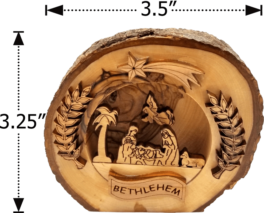 Holy Land Olive Wood Round Nativity with Bark
