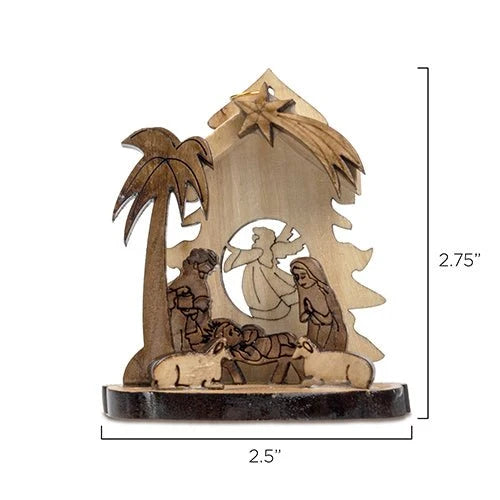 Pine Tree Nativity Scene, Olive Wood Manger Grotto