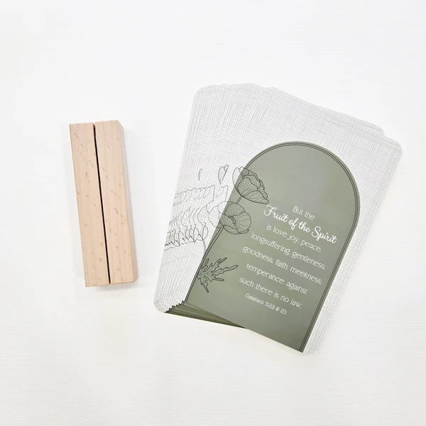 Fruits of the Spirit Cards | Sage Botanical with Wooden Stand
