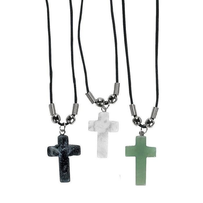 1 1/4" Plastic Cross Necklaces with Leather Cording