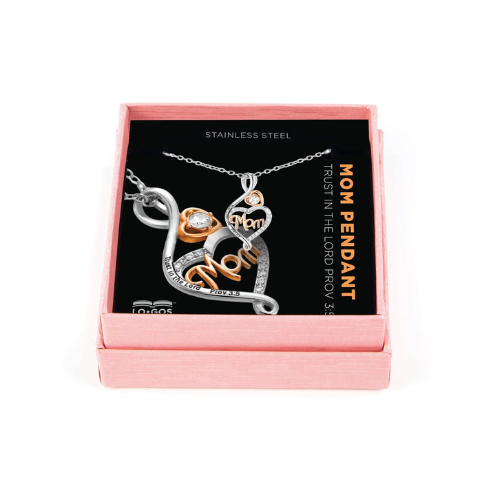 Heart Pendant with CZ Accents and Mom – Trust in the Lord, Prov 3:5