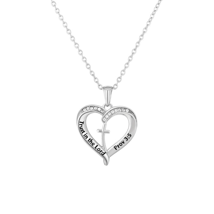 Stainless Steel Heart Pendant with Cross – Trust in the Lord, Prov 3:5