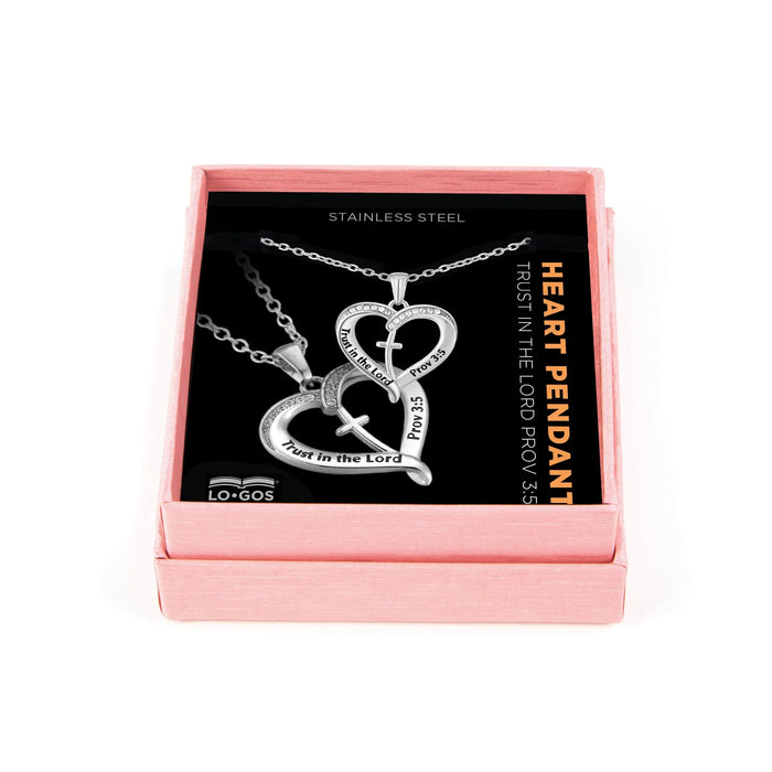 Stainless Steel Heart Pendant with Cross – Trust in the Lord, Prov 3:5