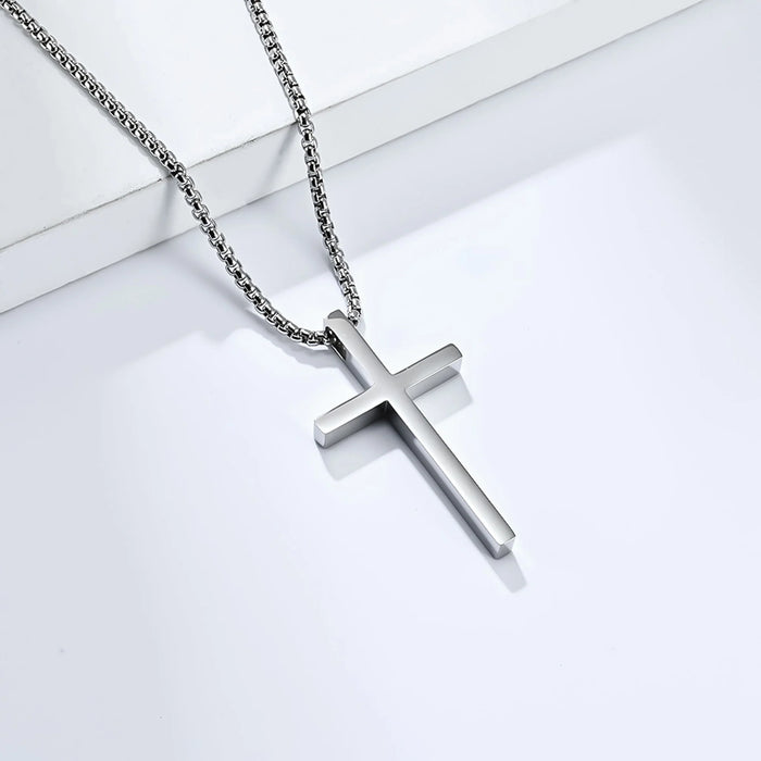 Plain Cross with 24 in Stainless Steel Chain – Silver Color