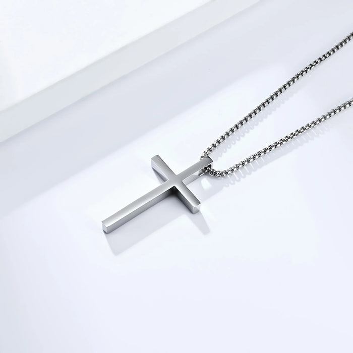 Plain Cross with 24 in Stainless Steel Chain – Silver Color