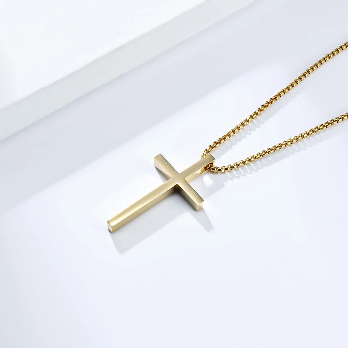Plain Cross with 24 in Stainless Steel Chain – Gold Color