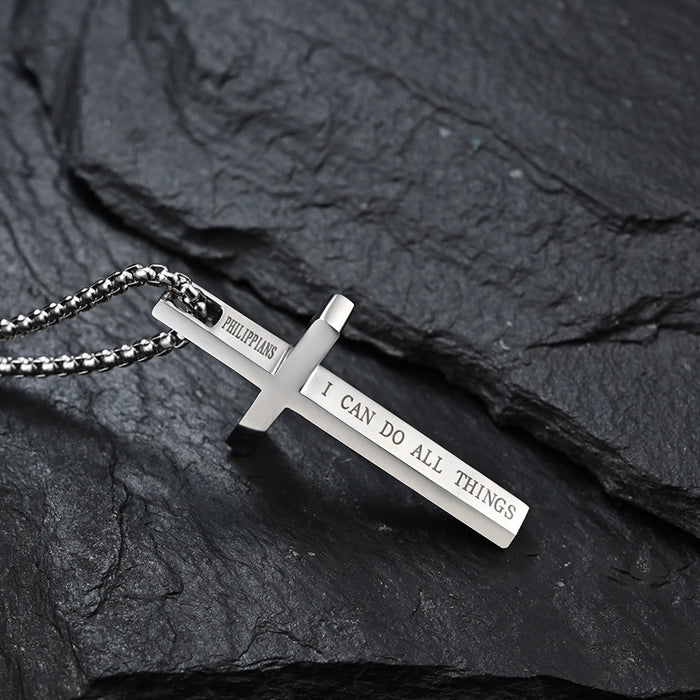 I Can Do All Things Cross with 24 in Stainless Steel Chain – Silver Color