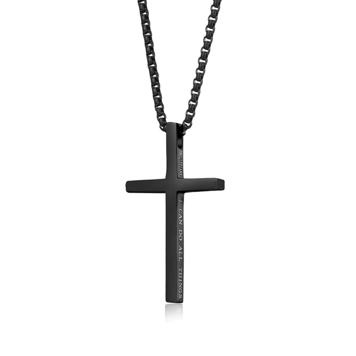 I Can Do All Things Cross with 24 in Stainless Steel Chain – Black Color