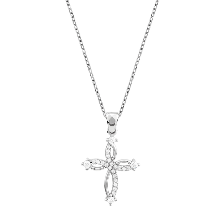 Sterling Silver Swirl Cross with CZ Accents