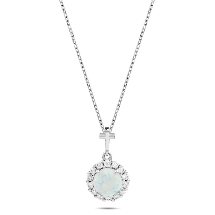 Round White Opal with CZ Accents