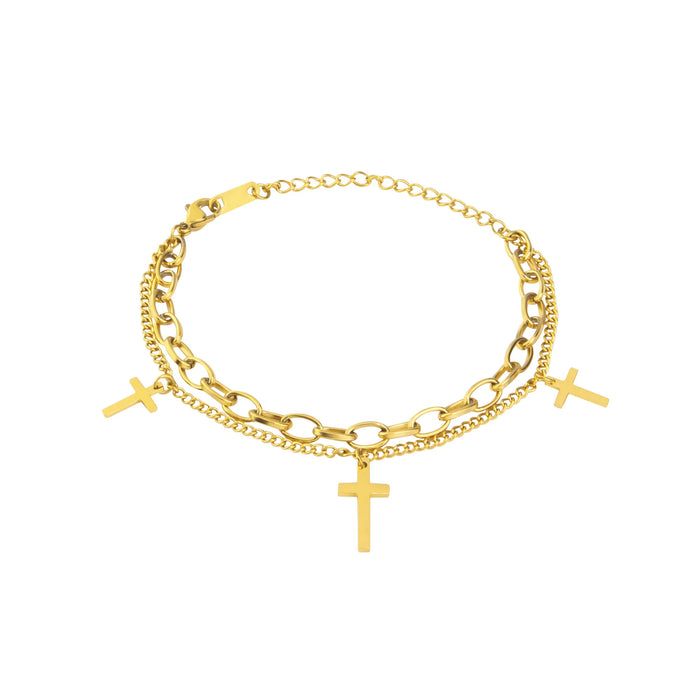 Layered Three Cross Bracelet