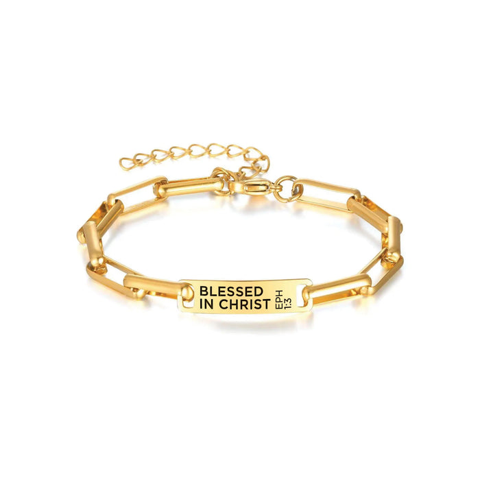 Gold Plated Stainless Steel ID Bracelet – Blessed in Christ, Eph 1:3
